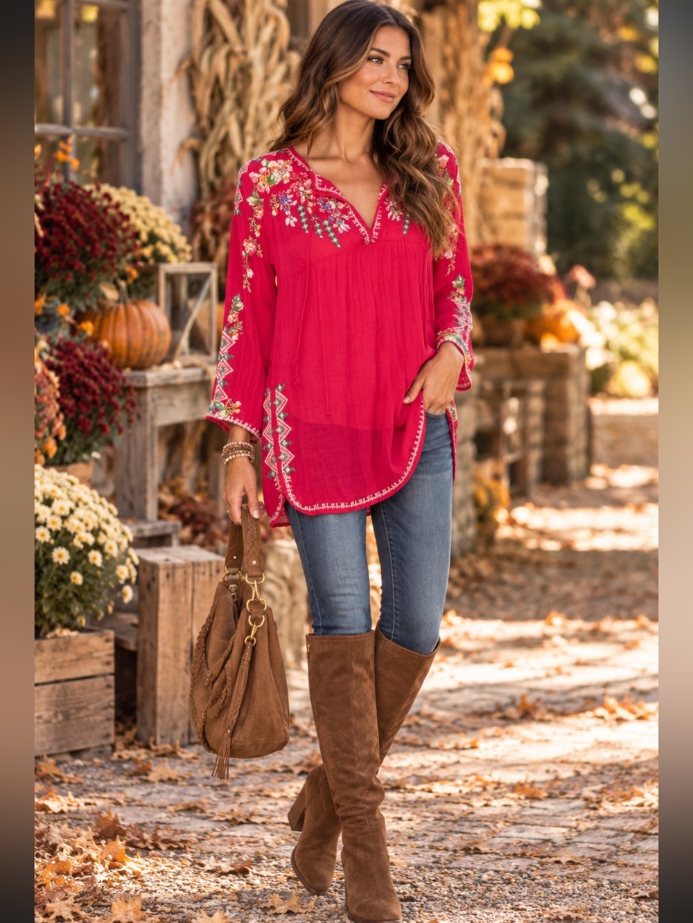 Johnny Was Gemma Floral Embroidered Tunic size small